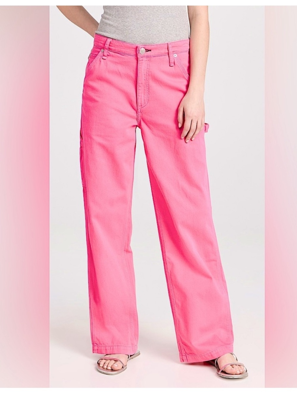 Rag & Bone sid wide leg carpenter bright pink jeans denim pants vibrant size 25